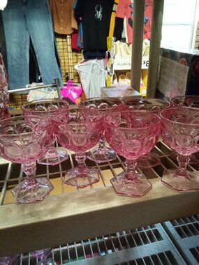 Set of 8 Pink Vintage Glass Goblets - 25% Off When You Bundle 5+ Items!